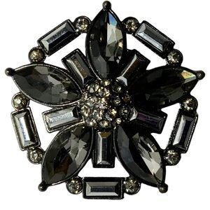 Brilliant Smoky Glass Brooch Pin with Faux Rhinestones
